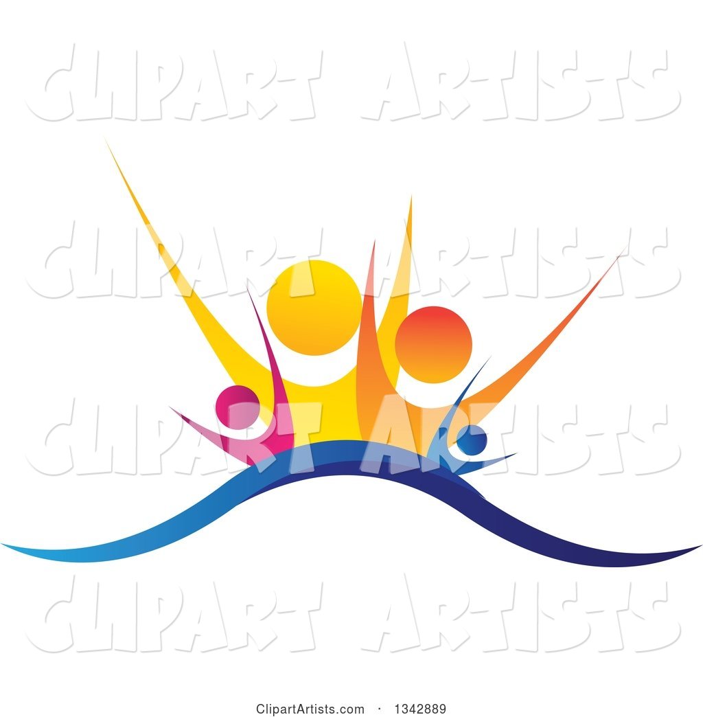 Colorful Happy Family Cheering over a Wave