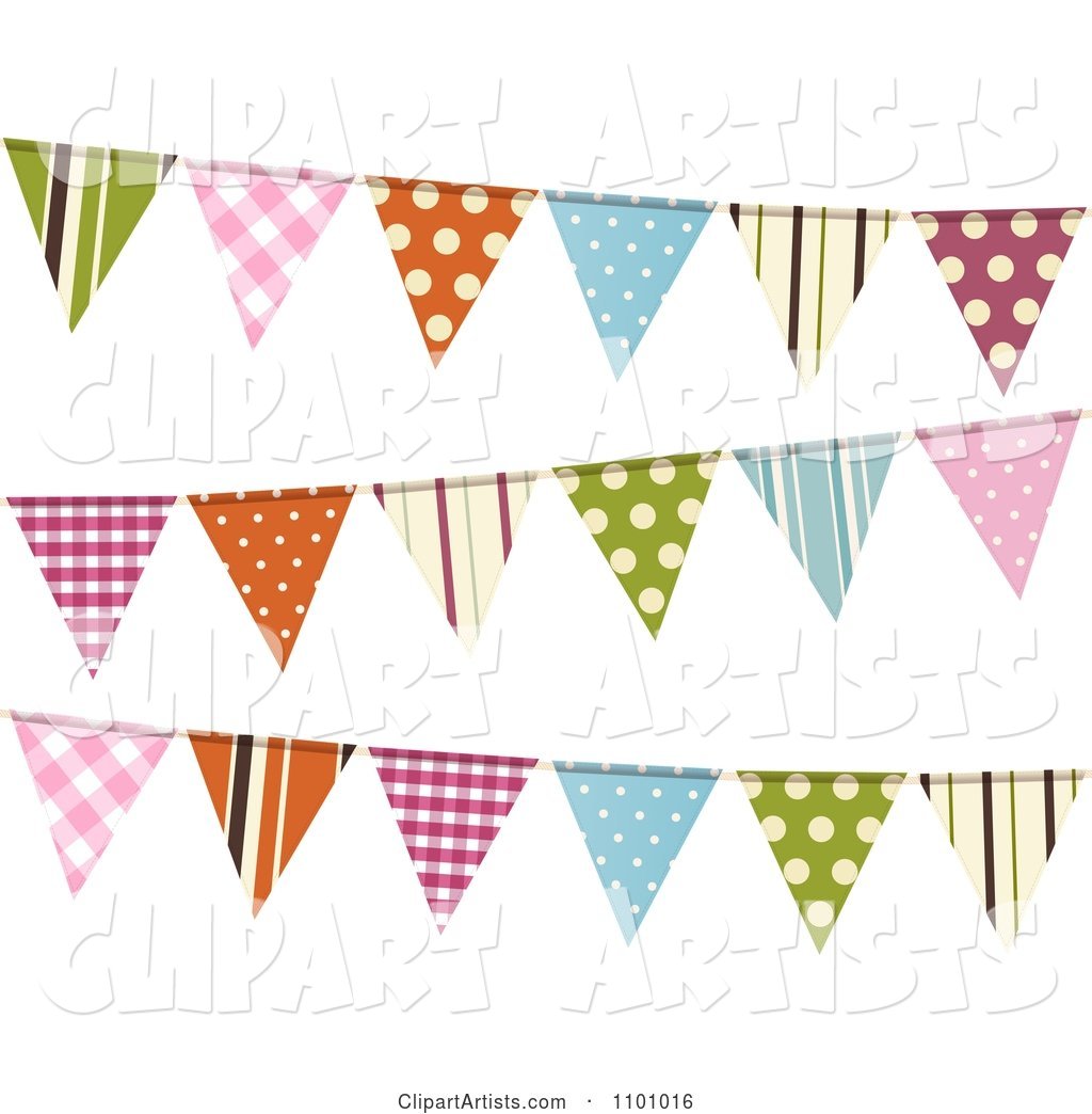 Colorful Patterned Bunting Flags on White
