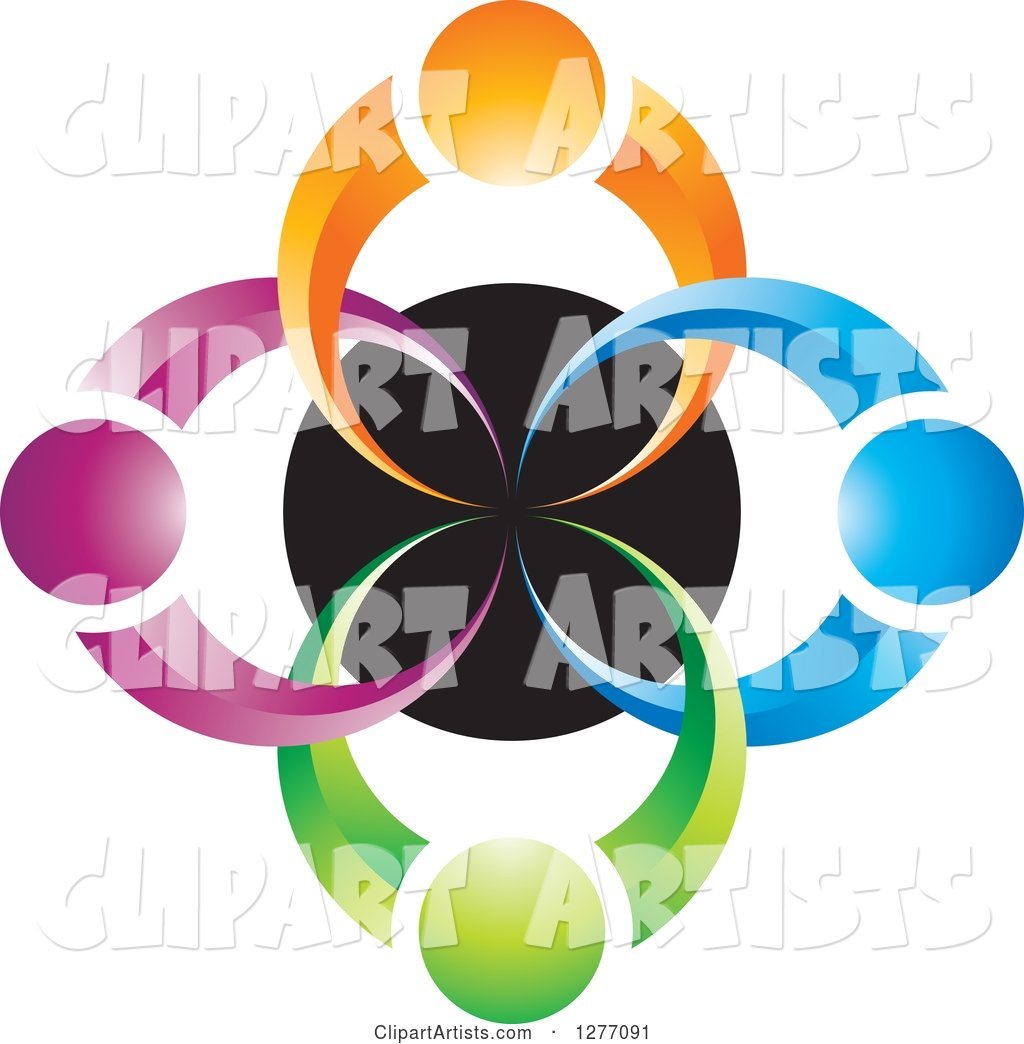 Colorful People over a Black Circle Teamwork Icon