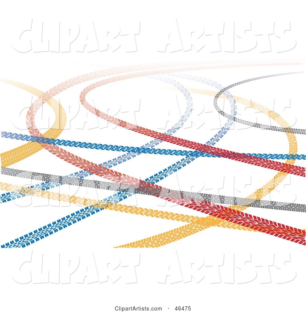 Colorful Tire Tread Marks on a White Background