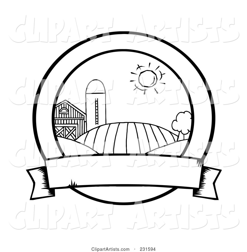 Coloring Page Outline of Farmland with a Blank Banner