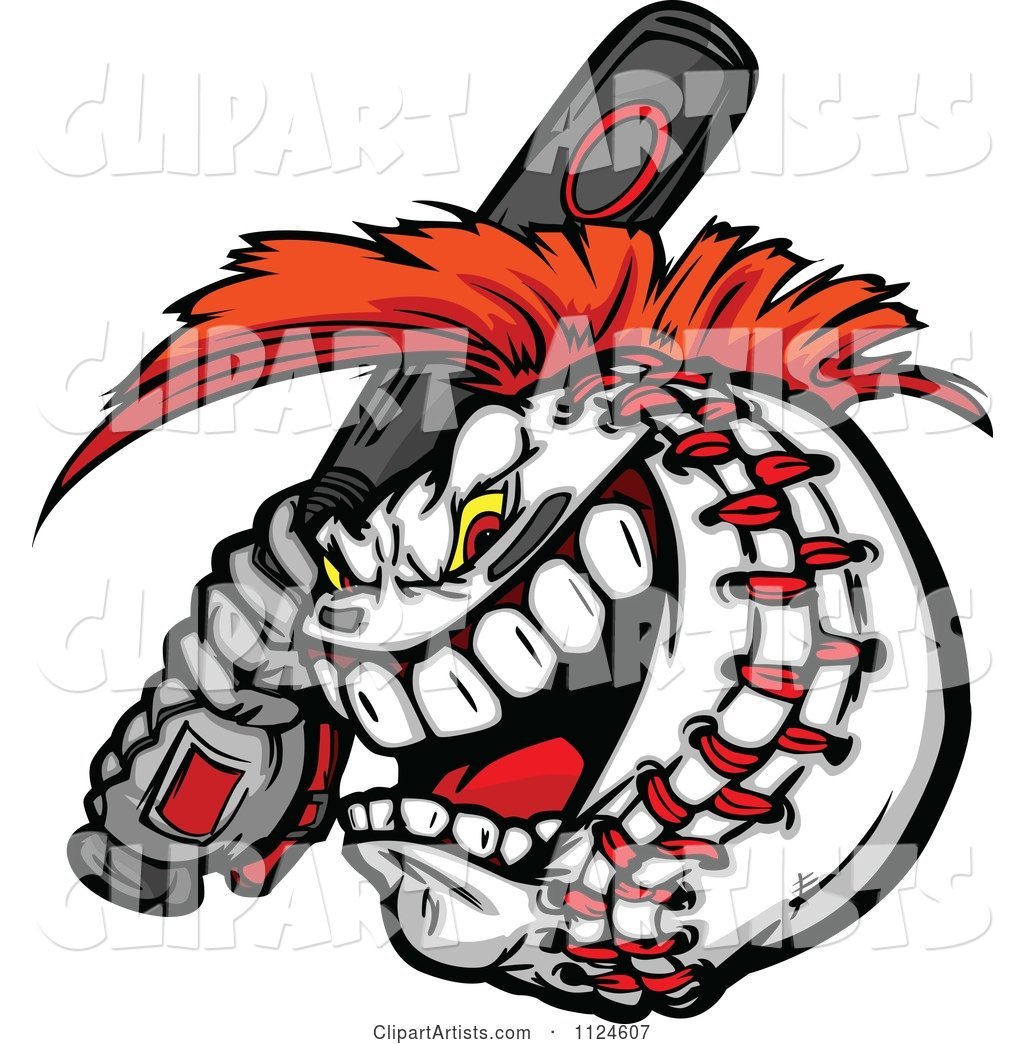 Competitive Batting Baseball Mascot with a Mohawk