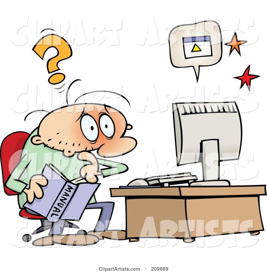 Computer Illiterate Toon Guy Trying to Solve a Computer Problem