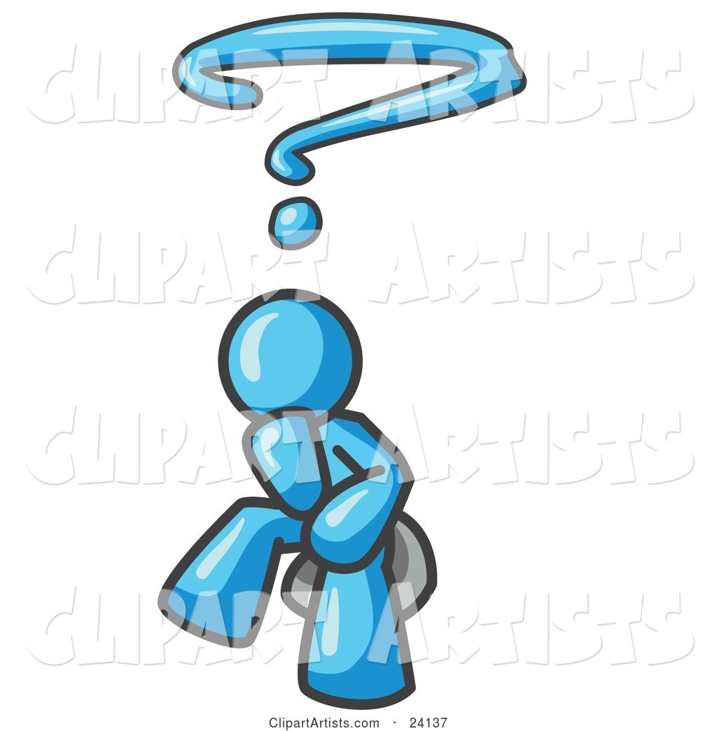 Confused Light Blue Business Man with a Questionmark over His Head