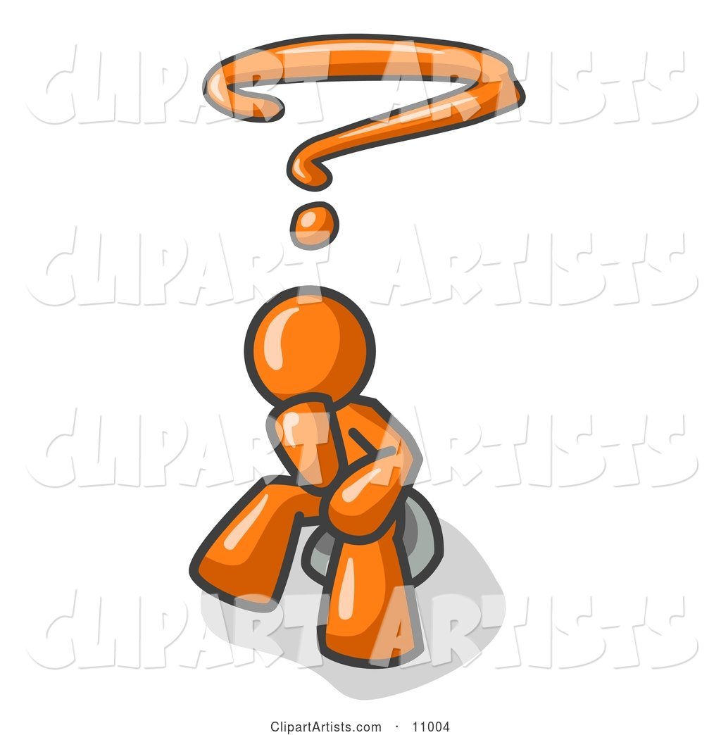 Confused Orange Business Man with a Questionmark over His Head