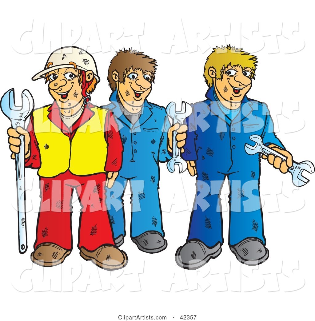Construction Worker and Two Mechanics with Wrenches