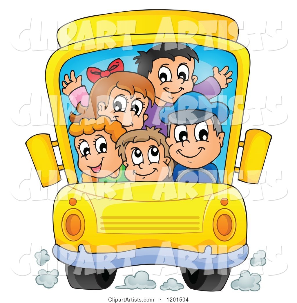 Crowded School Bus with a Driver and Children