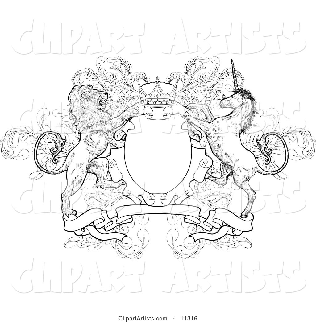 Crown, Lion, and Unicorn on a Coat of Arms