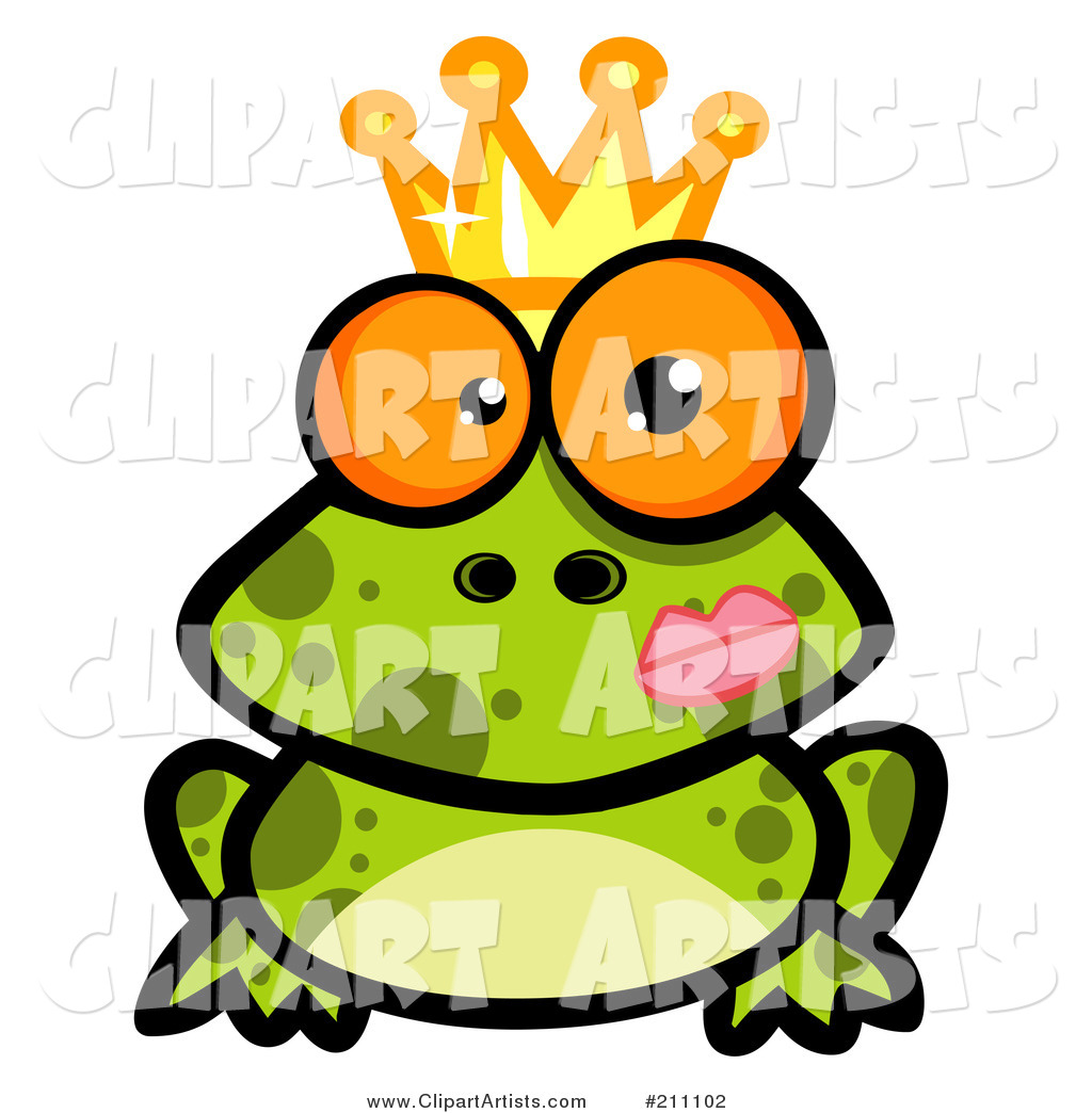 Crowned Frog Prince with a Lipstick Kiss on His Cheek