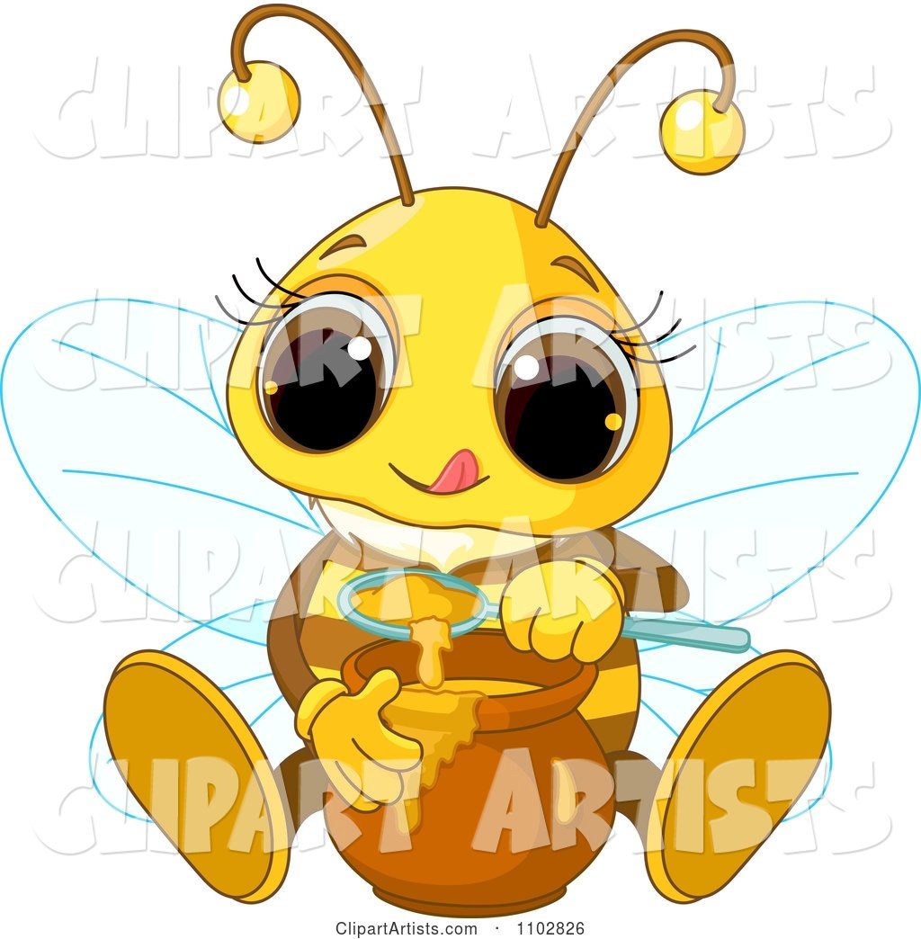 Cute Bee Tasting Honey