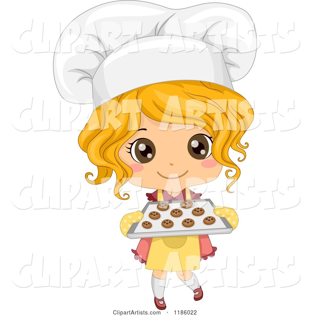 Cute Blond Caucasian Baker Girl Holding Fresh Cookies