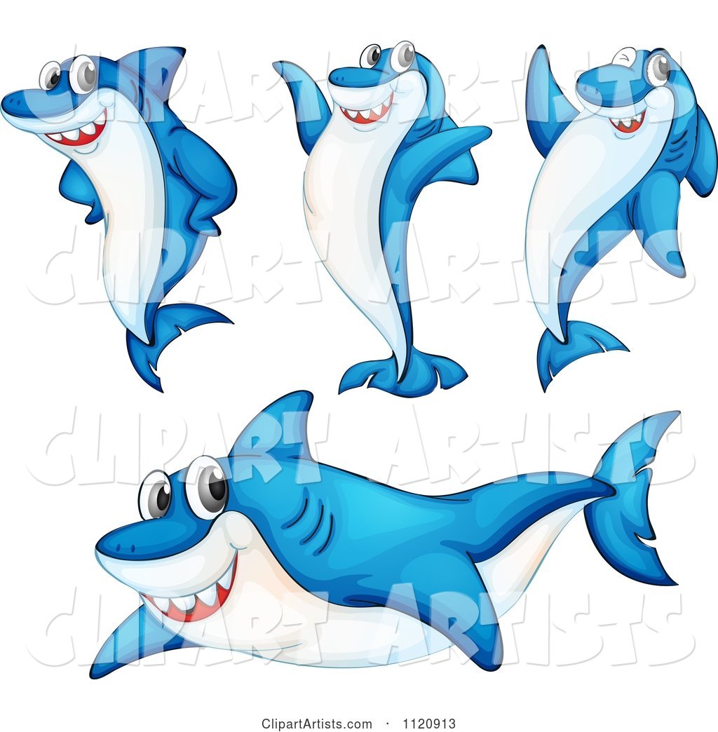 Cute Blue Shark in Different Poses