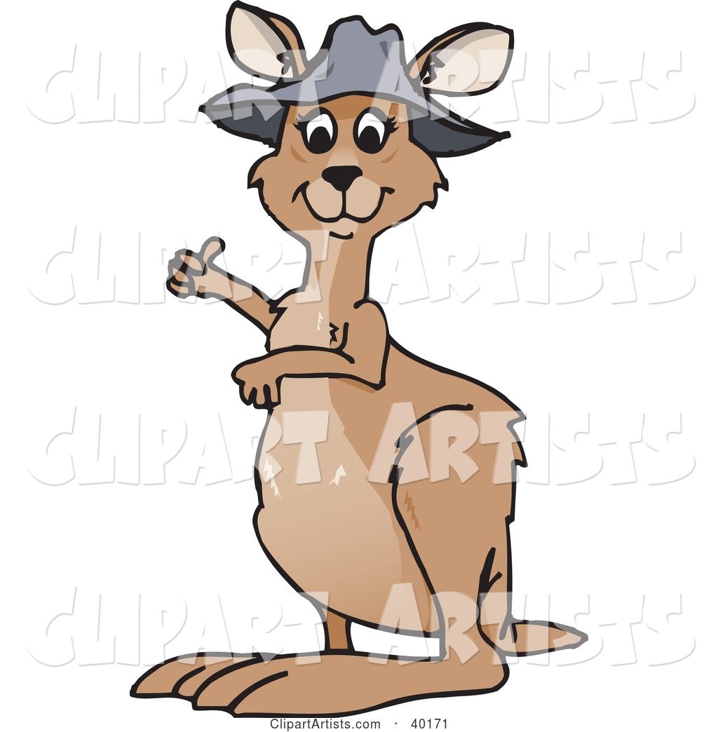 Cute Brown Kangaroo in a Hat, Giving the Thumbs up