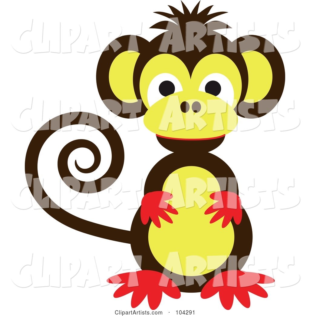 Cute Brown, Red and Yellow Monkey with a Curled Tail