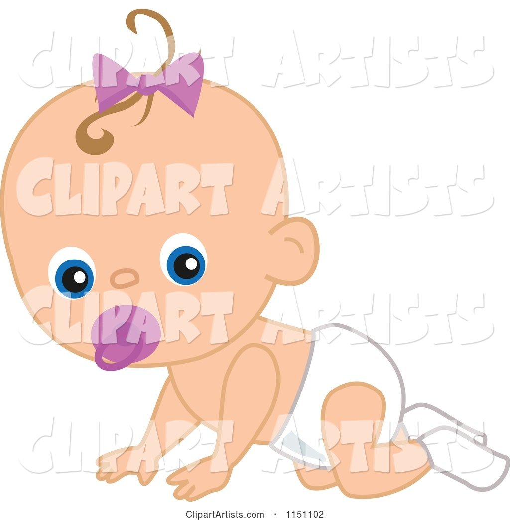 Cute Crawling Baby Girl with a Pacifier