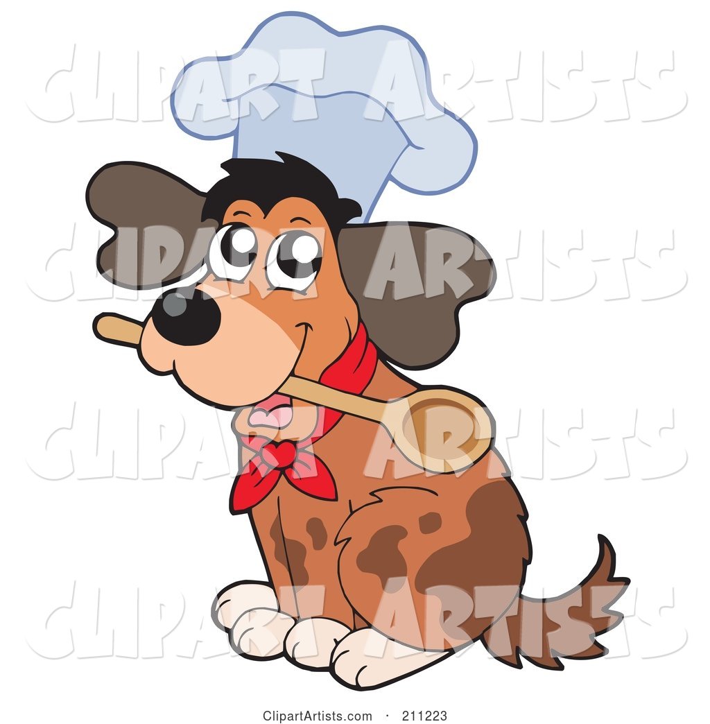 Cute Dog Wearing a Chef Hat and Holding a Spoon in His Mouth