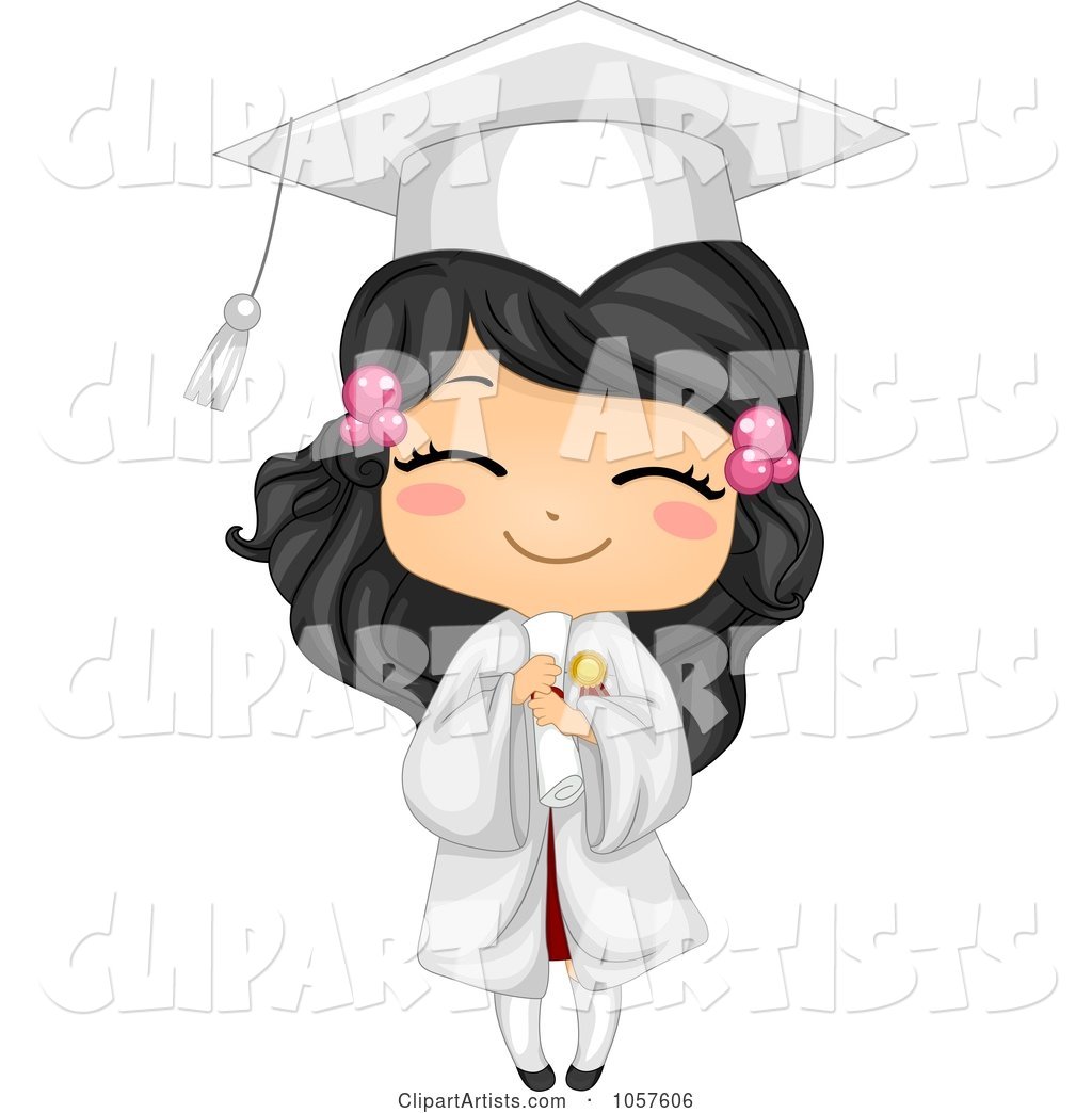 Cute Graduate Girl Holding Her Diploma and Smiling