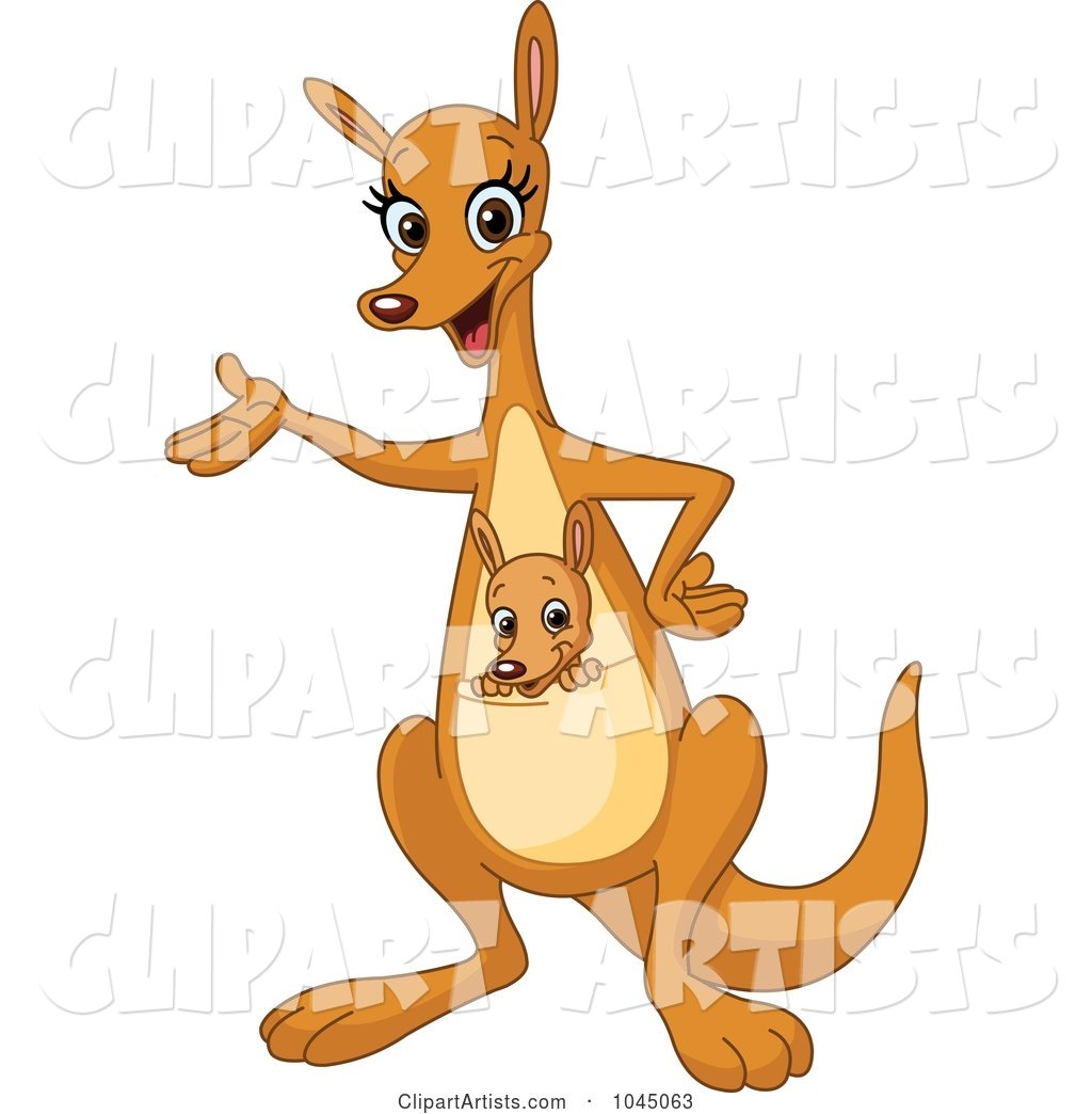 Cute Mother Kangaroo with a Joey, Standing and Presenting