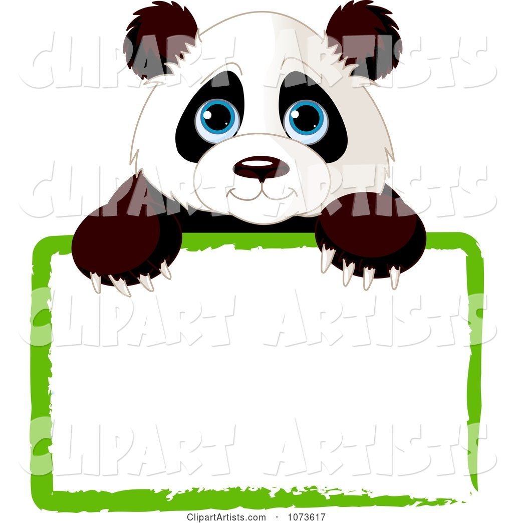 Cute Panda Looking over a Green Sign