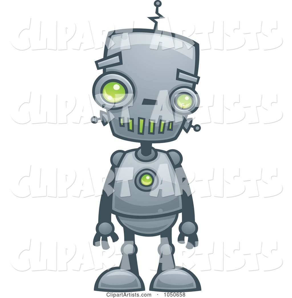 Cute Robot with Green Eyes