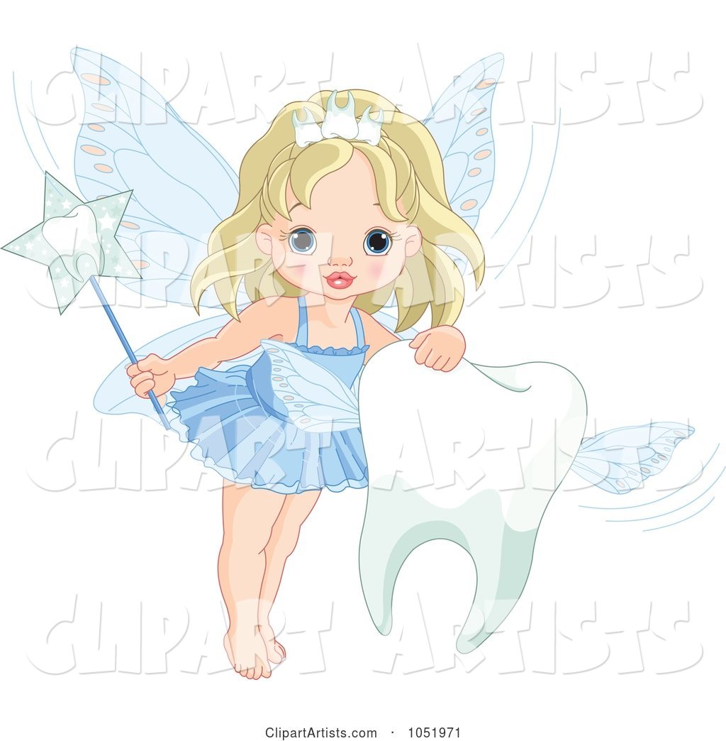 Cute Tooth Fairy Girl with a Flying Tooth