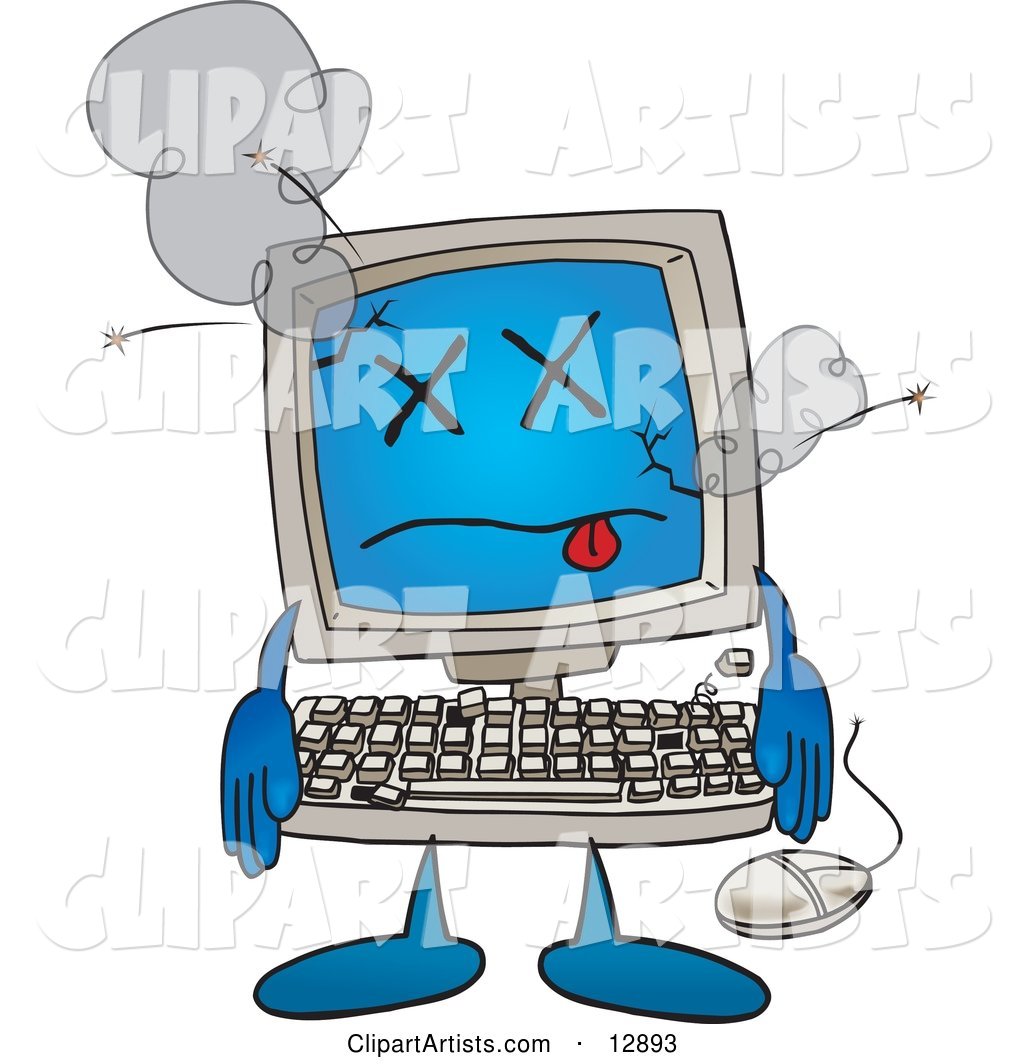 Desktop Computer Mascot Cartoon Character Crashing