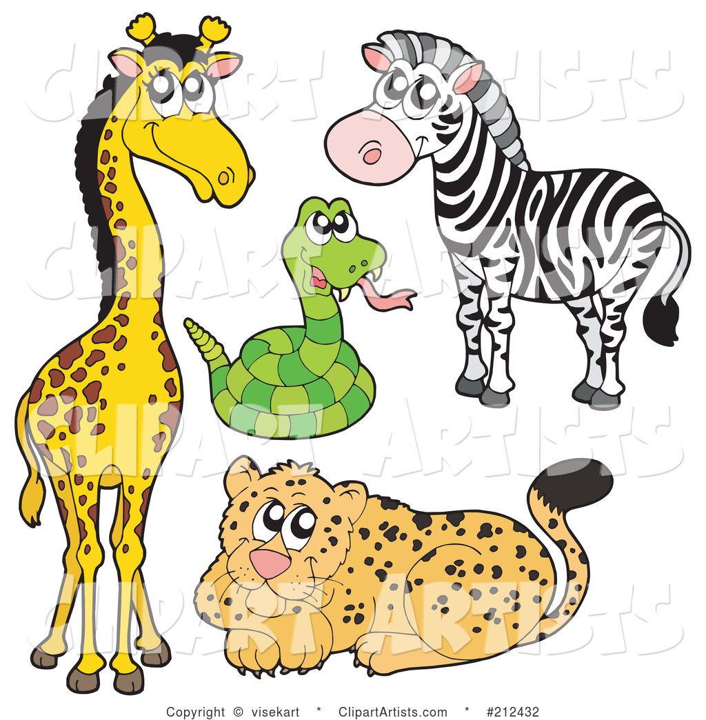 Digital Collage of a Cute Giraffe, Snake, Zebra and Leopard