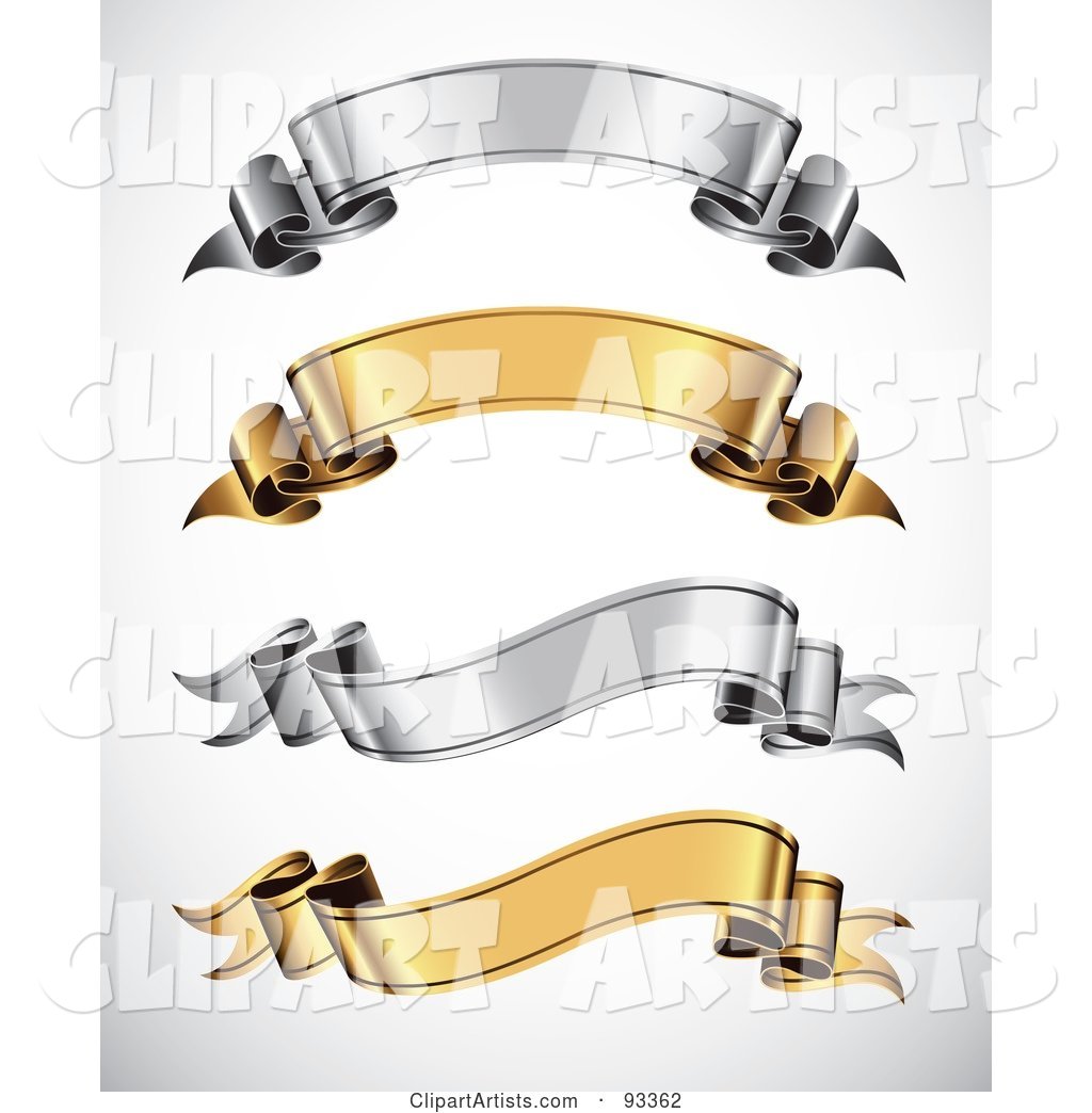 Digital Collage of Arched and Wavy Gold and Silver Blank Ribbon Banners