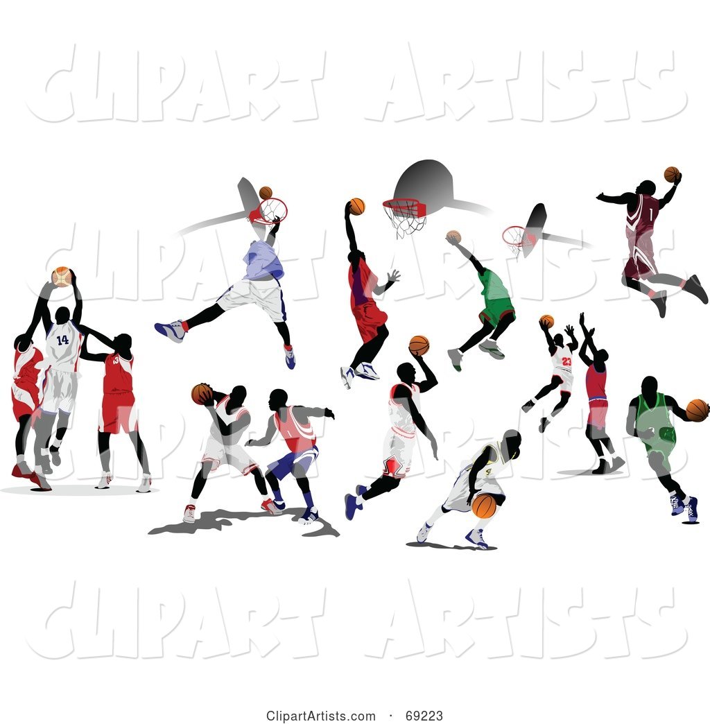 Digital Collage of Basketball Players Shooting Hoops