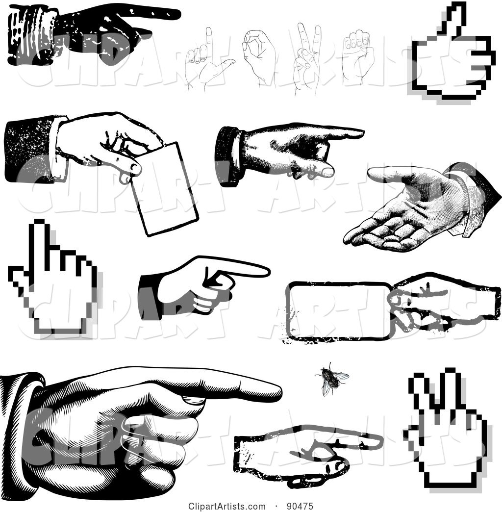 Digital Collage of Black and White Hands Pointing, Holding and Gesturing