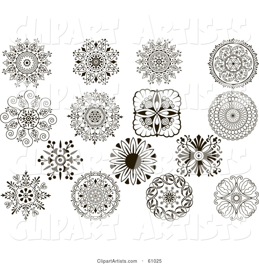 Digital Collage of Black and White Ornate Medallion Designs
