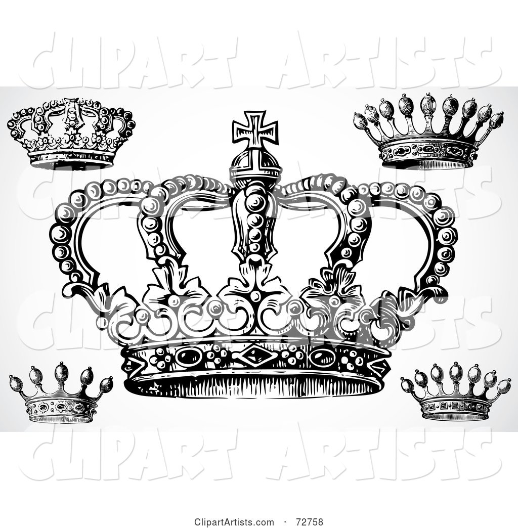 Digital Collage of Black and White Vintage Crown Designs