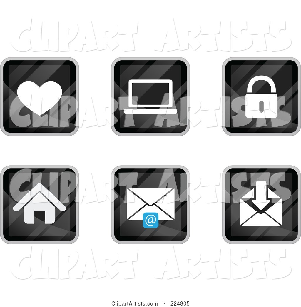 Digital Collage of Black Square Heart, Laptop, Padlock, House and Email App Icons