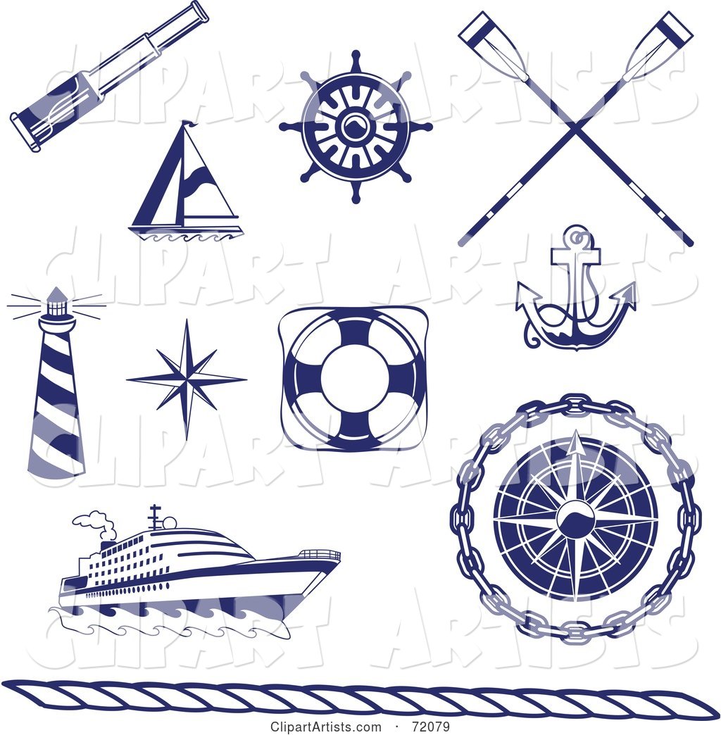 Digital Collage of Blue and White Nautical Icons