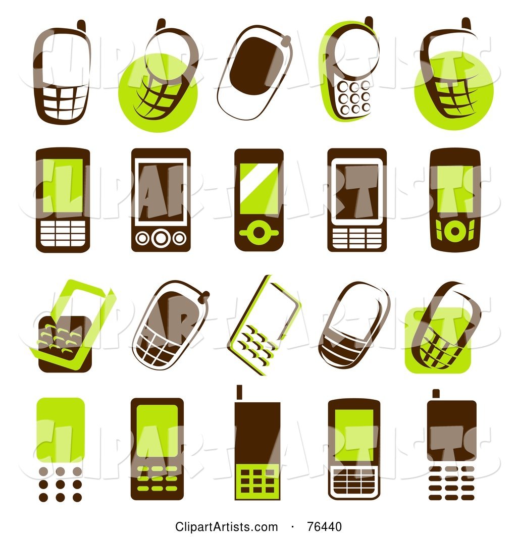 Digital Collage of Brown and Green Cell Phone Logo Icons