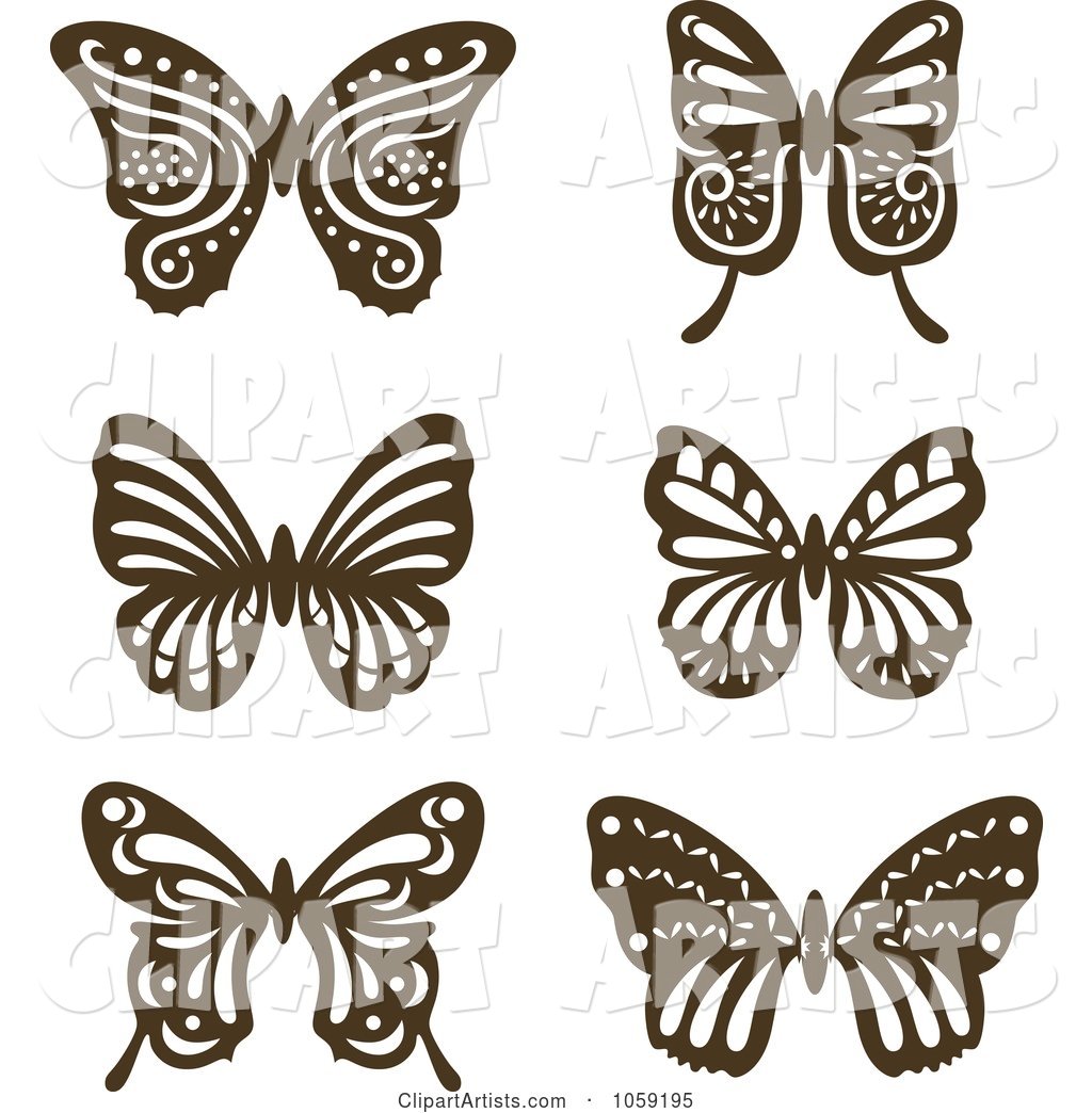 Digital Collage of Brown Vintage Butterflies