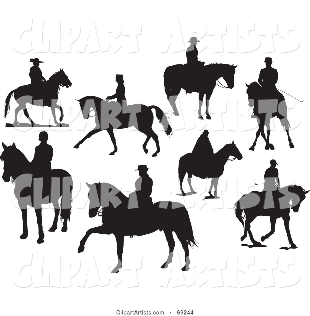 Digital Collage of Eight Silhouettes of People on Horses