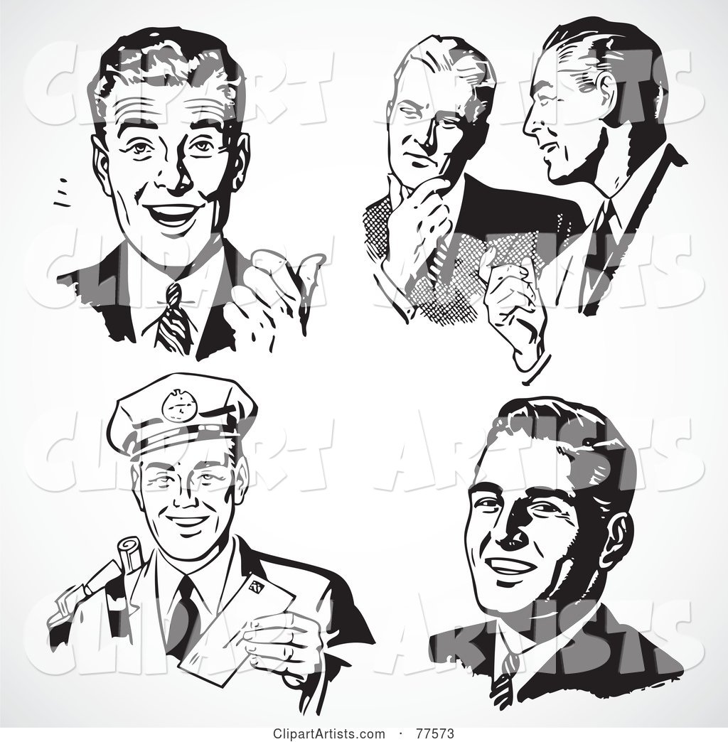 Digital Collage of Five Black and White Retro Business Men