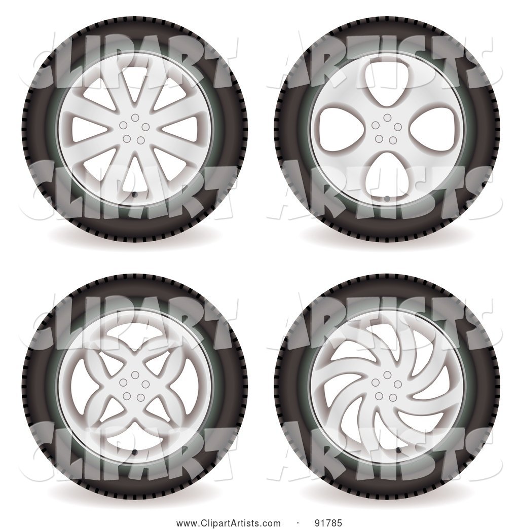 Digital Collage of Four Automotive Rims and Wheels