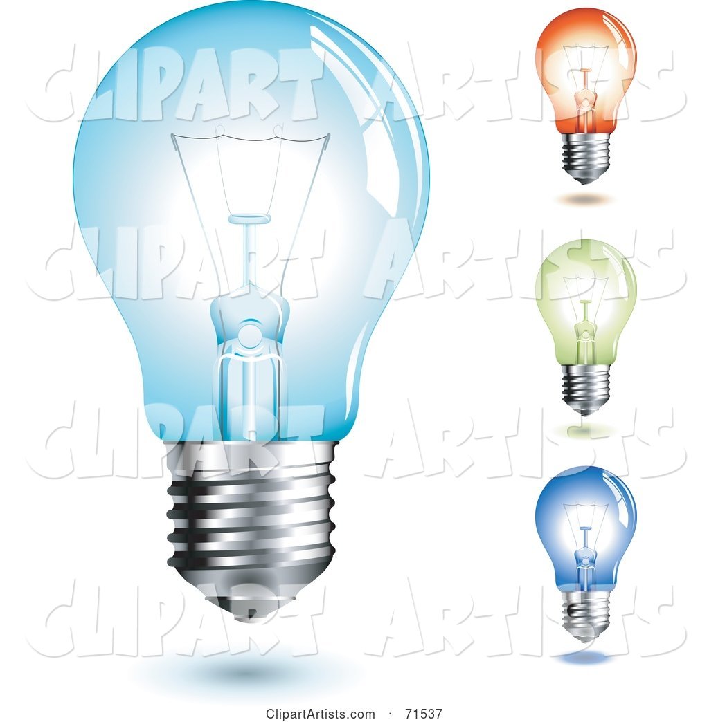 Digital Collage of Four Colorful, Transparent Light Bulbs