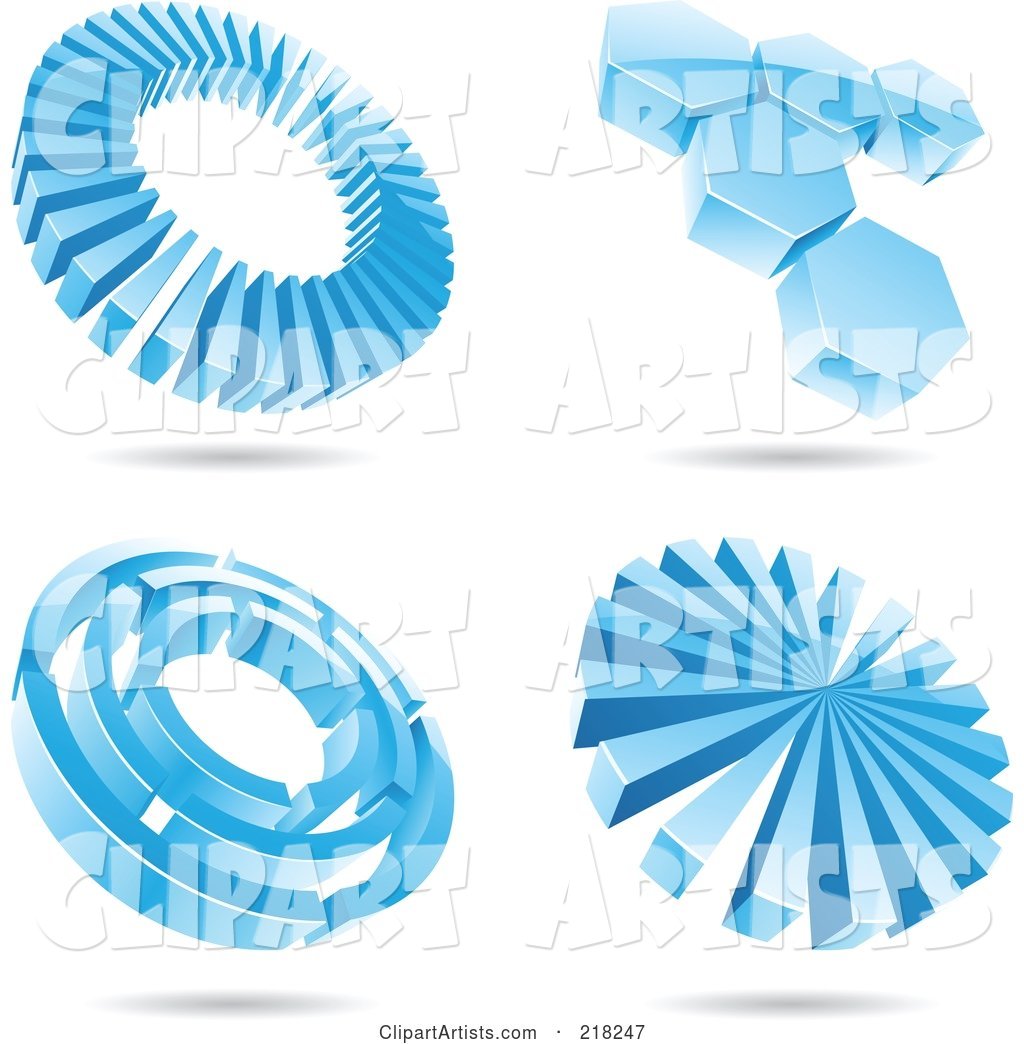 Digital Collage of Four Icy Blue Circle and Hexagon Logo Icons with Shadows