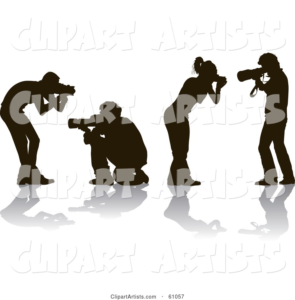 Digital Collage of Four Silhouetted Male and Female Photographers Holding Cameras