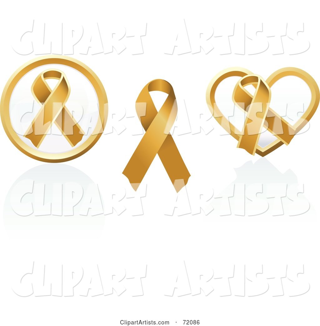 Digital Collage of Gold Awareness Ribbon Icons