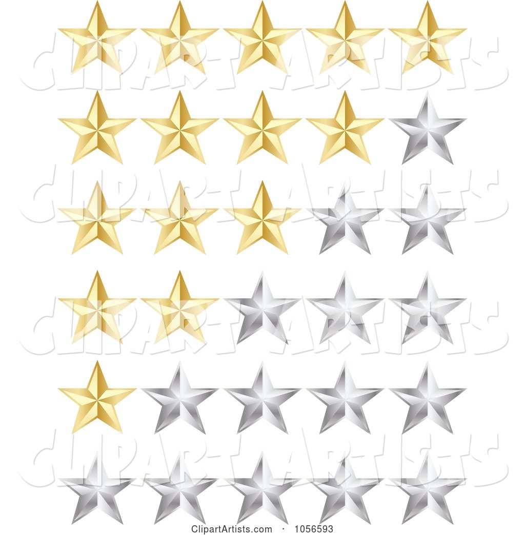 Digital Collage of Golden and Silver Rating Stars