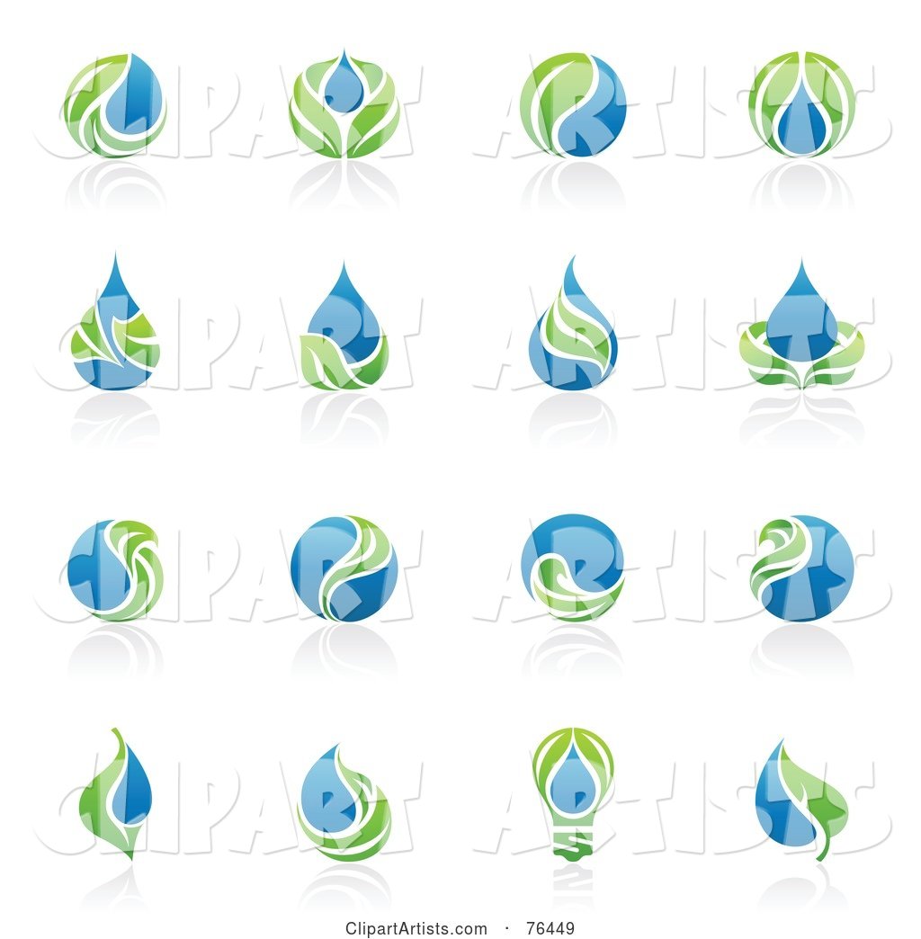 Digital Collage of Green Leaf and Water Droplet Logo Icons