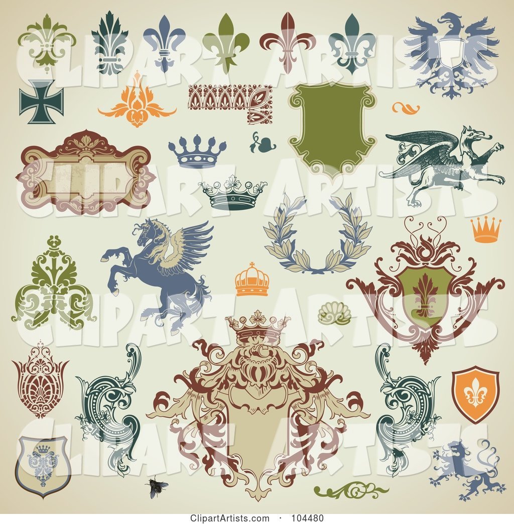 Digital Collage of Heraldry Design Elements on Beige