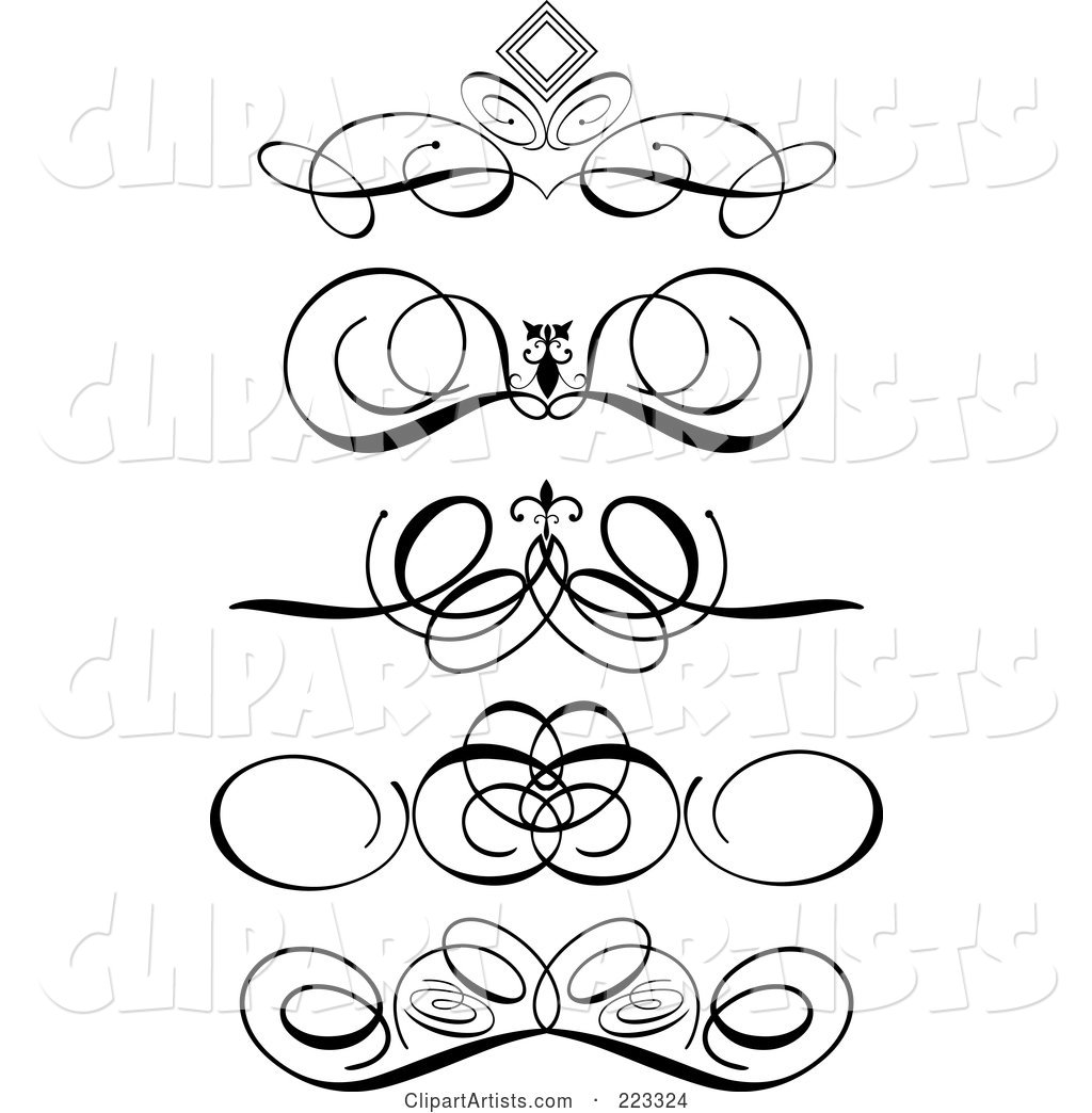 Digital Collage of Ornamental Black and White Scroll Designs, on a White Background