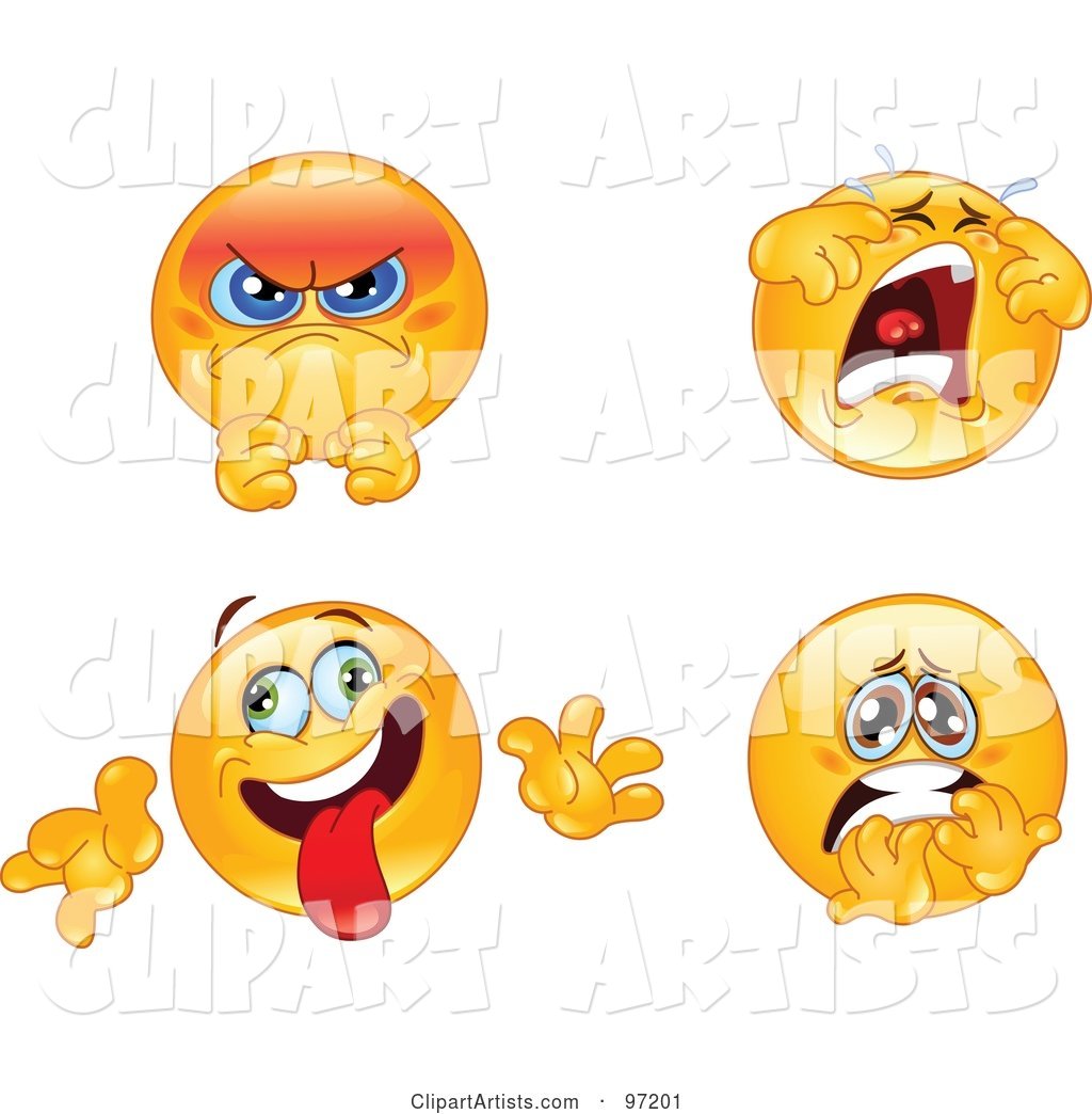 Digital Collage of Pissed, Crying, Goofy and Terrified Emoticon Faces
