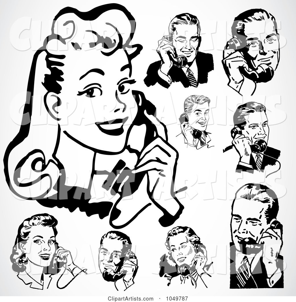 Digital Collage of Retro Black and White Men and Women Using Phones