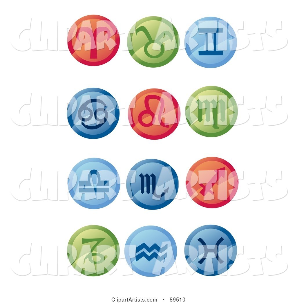 Digital Collage of Round Red, Green and Blue Horoscope App Icons